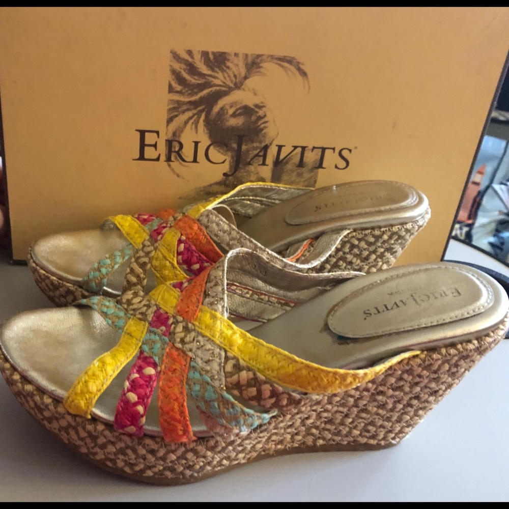 Eric Javits colorful strapy wedge sandals